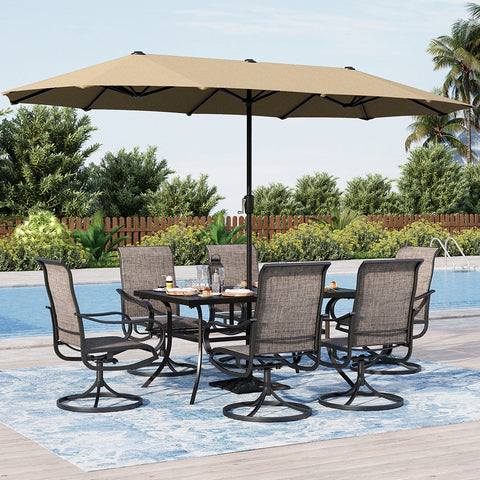 8-Piece 13ft Umbrella Patio Dining Set Textilene Swivel Chairs & Steel Table