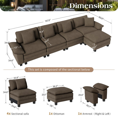 Modular Chenille Cloud Sofa with Ottoman for Living Room & Apartment