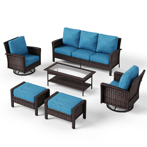 5 Seats Wicker Patio Conversation Sofa Set with Swivel Chairs