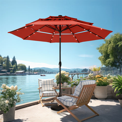10ft 3 Tier Auto-tilt Patio Umbrella with Solar Powered LED Lights