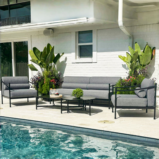 5-Seater Outdoor Conversation Sofa Set with Extra Thick Cushion and 2 Coffee Table
