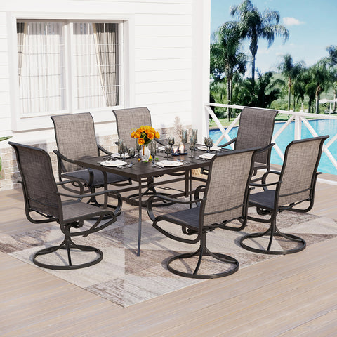 8-Piece 13ft Umbrella Patio Dining Set Textilene Swivel Chairs & Steel Table