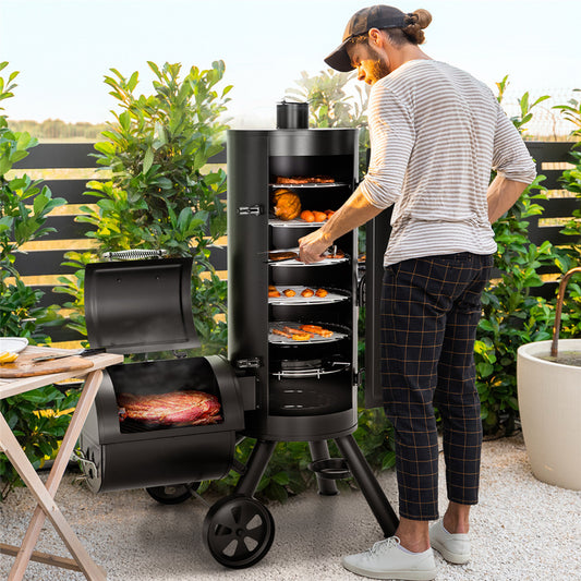 2-In-1 Vertical Offset Charcoal Smoker & BBQ Grill
