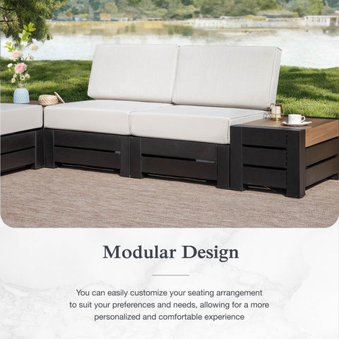 4-Seater Outdoor Conversation Sofa Set with Woodgrain Side Table