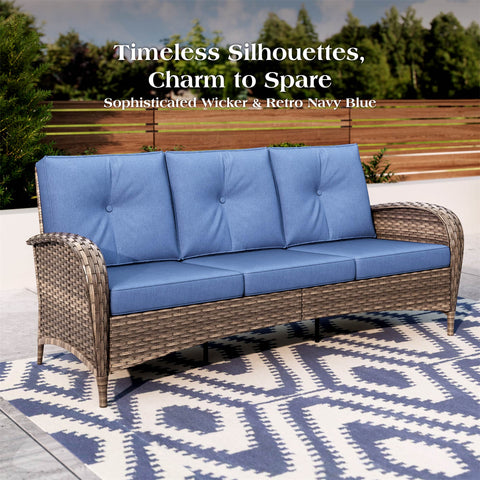 5 Seats Wicker Outdoor Conversation Sofa Set with Swivel Glider & 2 Ottomans