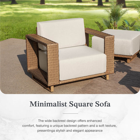 Wicker Patio Furniture Chair with Thick Cushion, Beige