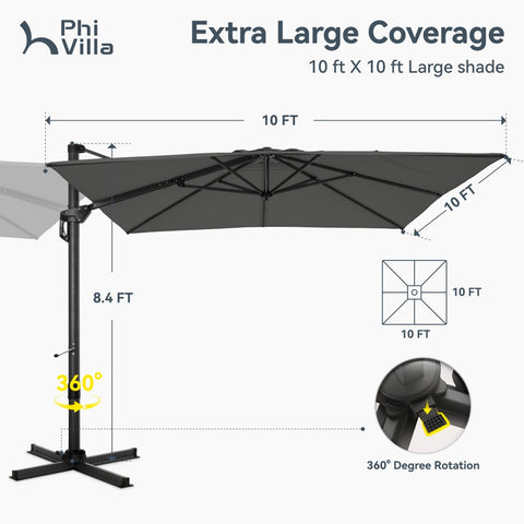 Extra Large Patio Cantilever Umbrella with 7 Tilt & 360° Rotation for Garden and Pool