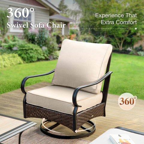 5-Seat Thick Cushion Steel-Rattan Patio Conversation Sofa Set with Coffee Table