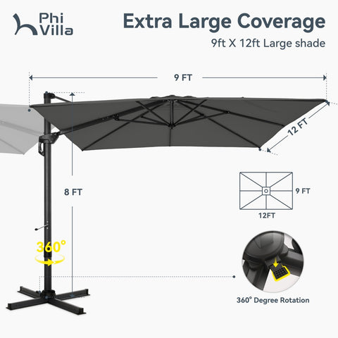 Extra Large Patio Cantilever Umbrella with 7 Tilt & 360° Rotation for Garden and Pool