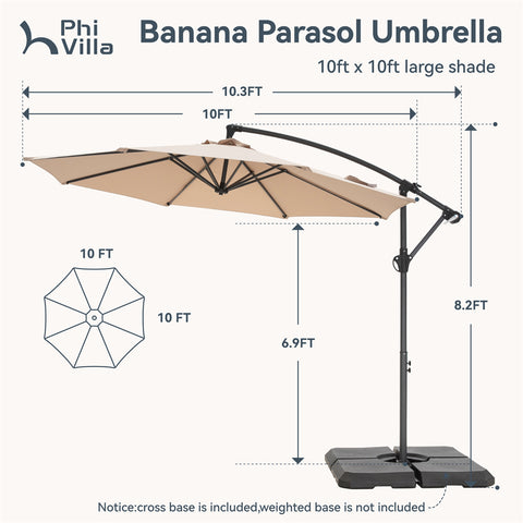 10ft Outdoor Patio Offset Cantilever Umbrella with Cross Base