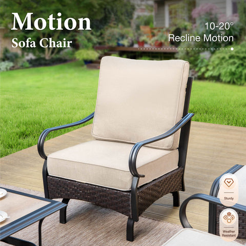 5-Seat Thick Cushion Steel-Rattan Patio Conversation Sofa Set with Coffee Table