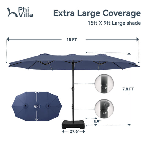 15ft Double-Sided Extra Large Patio Twin Umbrella (Base Included)