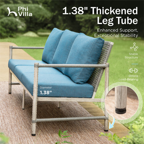 5-Seat Patio Sofa With Double-Strand Wicker Backrest and 56'' Gas Fire Pit Table