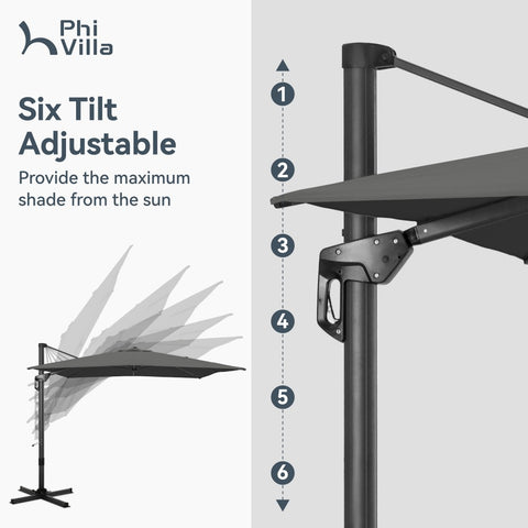 Extra Large Patio Cantilever Umbrella with 7 Tilt & 360° Rotation for Garden and Pool