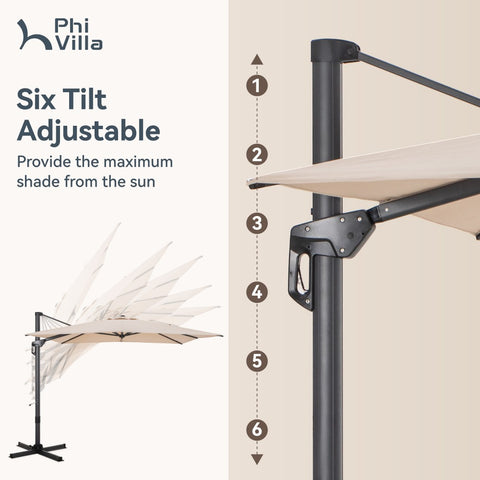 Extra Large Patio Cantilever Umbrella with 7 Tilt & 360° Rotation for Garden and Pool