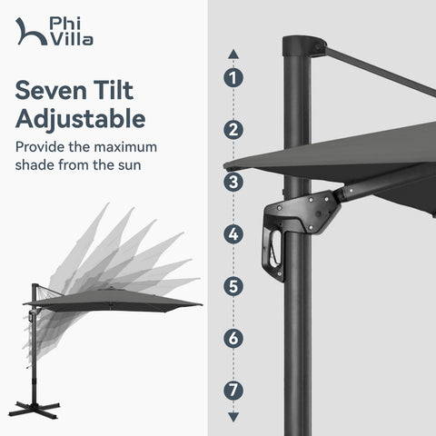 Extra Large Patio Cantilever Umbrella with 7 Tilt & 360° Rotation for Garden and Pool