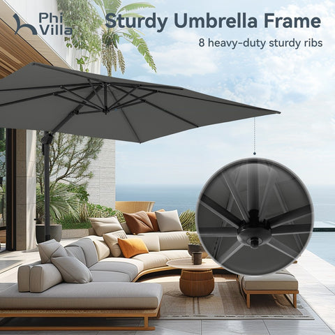 Extra Large Patio Cantilever Umbrella with 7 Tilt & 360° Rotation for Garden and Pool