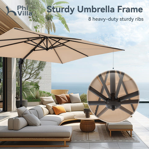 Extra Large Patio Cantilever Umbrella with 7 Tilt & 360° Rotation for Garden and Pool