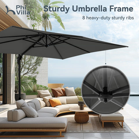 Extra Large Patio Cantilever Umbrella with 7 Tilt & 360° Rotation for Garden and Pool