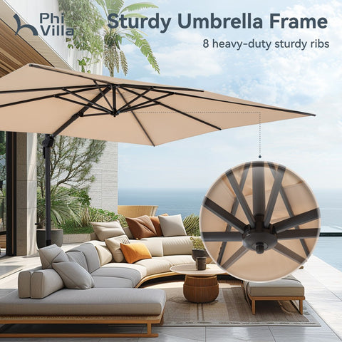Extra Large Patio Cantilever Umbrella with 7 Tilt & 360° Rotation for Garden and Pool