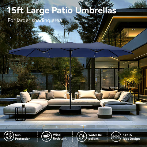 15ft Double-Sided Extra Large Patio Twin Umbrella (Base Included)