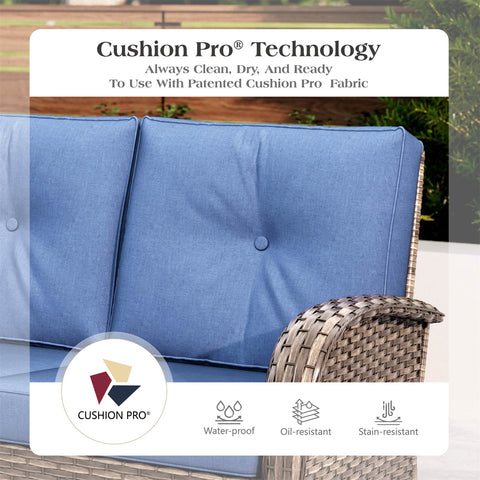 5 Seats Wicker Outdoor Conversation Sofa Set with Swivel Glider & 2 Ottomans