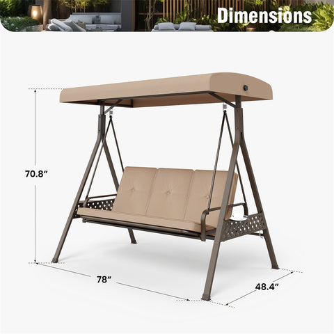 Outdoor 3-seat Patio Porch Swing Chair with Canopy & Cushions