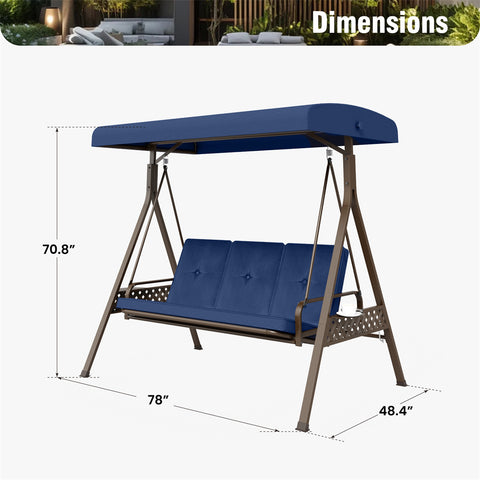 Outdoor 3-seat Patio Porch Swing Chair with Canopy & Cushions