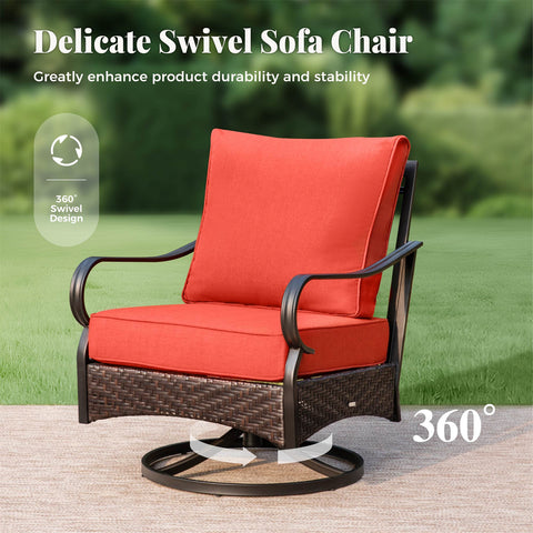 5-Seater Rattan-steel Luxurious Outdoor Sofa Set with 56" Fire Pit Table