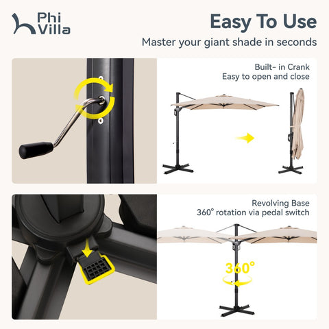 Extra Large Patio Cantilever Umbrella with 7 Tilt & 360° Rotation for Garden and Pool