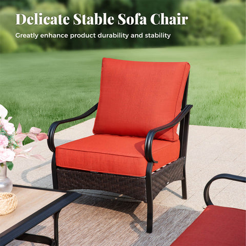 5-Seater Rattan-steel Luxurious Outdoor Sofa Set with 56" Fire Pit Table