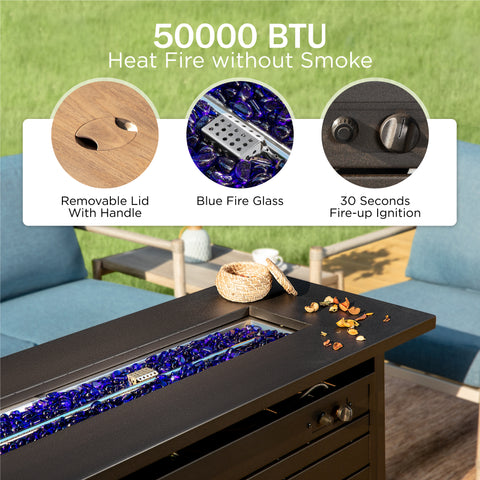 5-Seat Patio Sofa With Double-Strand Wicker Backrest and 56'' Gas Fire Pit Table