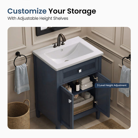 Traditional Free Standing Single Bathroom Vanity with One-Piece Ceramic Top and Integrated Sink