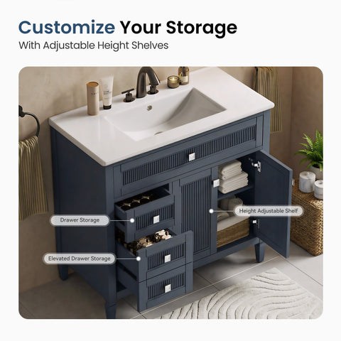 Traditional Free Standing Single Bathroom Vanity with One-Piece Ceramic Top and Integrated Sink