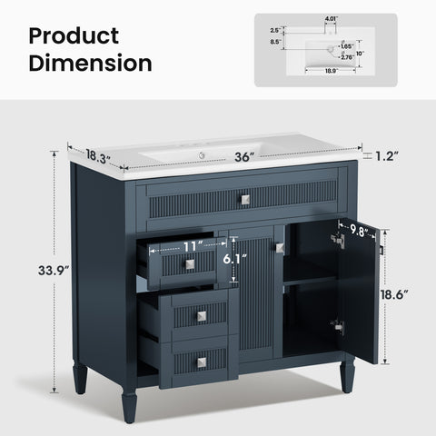 Traditional Free Standing Single Bathroom Vanity with One-Piece Ceramic Top and Integrated Sink