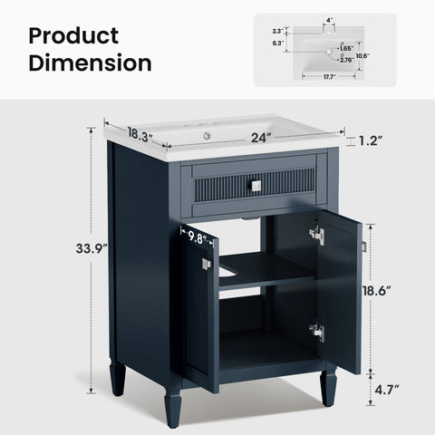Traditional Free Standing Single Bathroom Vanity with One-Piece Ceramic Top and Integrated Sink