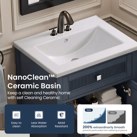 Traditional Free Standing Single Bathroom Vanity with One-Piece Ceramic Top and Integrated Sink