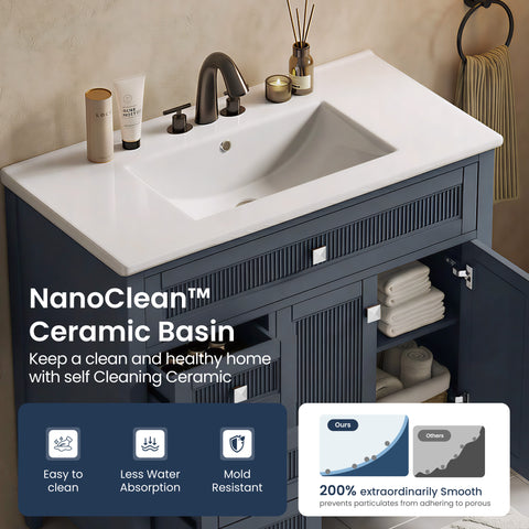Traditional Free Standing Single Bathroom Vanity with One-Piece Ceramic Top and Integrated Sink