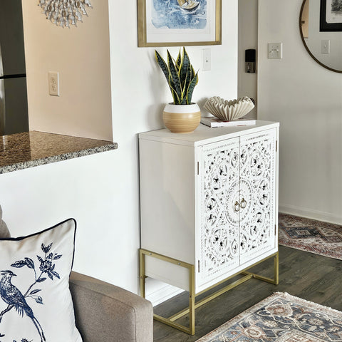 White Carved Accent Cabinet