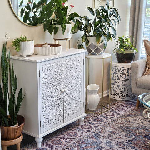 Sunflower Carved Accent Cabinet and Chest of Drawers