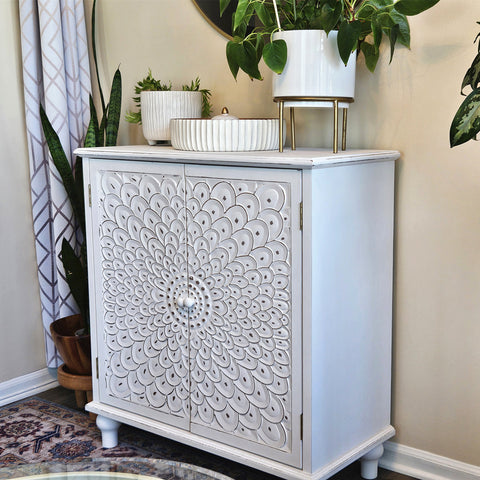 Sunflower Carved Accent Cabinet and Chest of Drawers