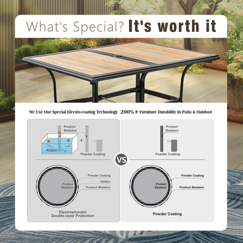 Wood-look PVC Rectangle Steel Patio Dining Table
