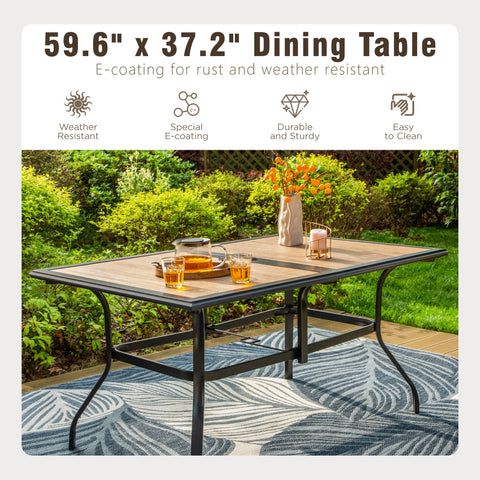 Wood-look PVC Rectangle Steel Patio Dining Table