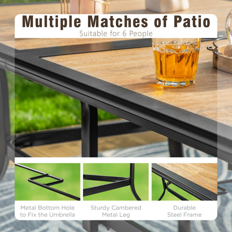 Wood-look PVC Rectangle Steel Patio Dining Table