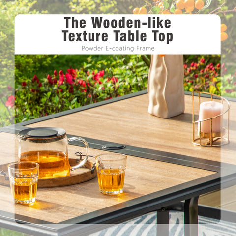 Wood-look PVC Rectangle Steel Patio Dining Table