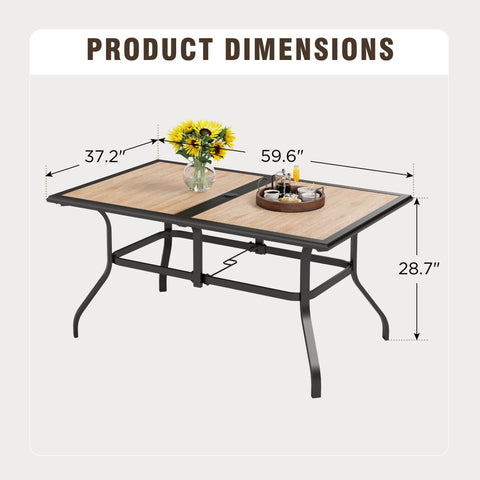 Wood-look PVC Rectangle Steel Patio Dining Table