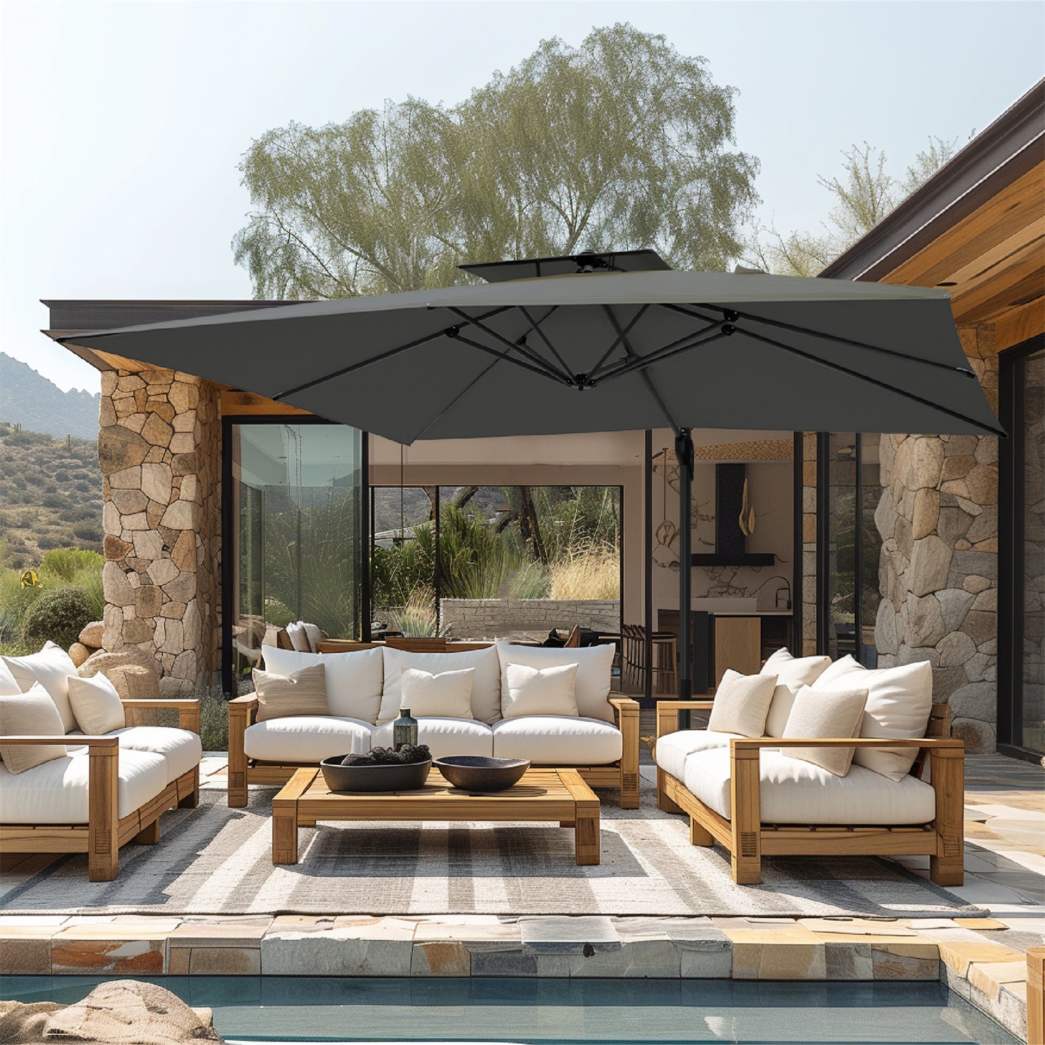Shop our rectangular cantilever umbrella today for stylish shade and durable outdoor comfort!