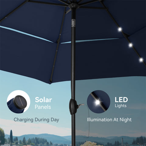 10ft 3 Tier Auto-tilt Patio Umbrella with Solar Powered LED Lights