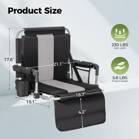 Folding Stadium Seat Chair for Bleachers with Back & Arm Rest, 2 Pieces