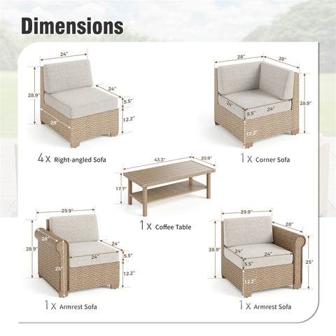 Outdoor Rattan Sofa Set with T-Shaped Sponge Cushion and Coffee Table
